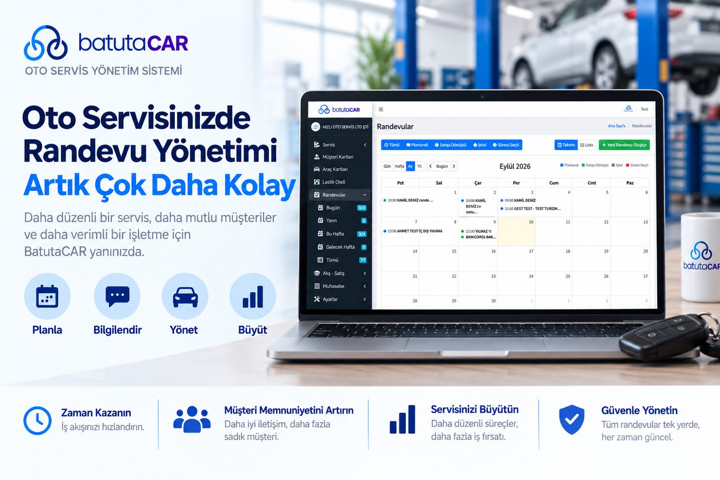 BatutaCar randevu yönetimi ekranı — takvim üzerinde randevu oluşturma, planlama ve takip