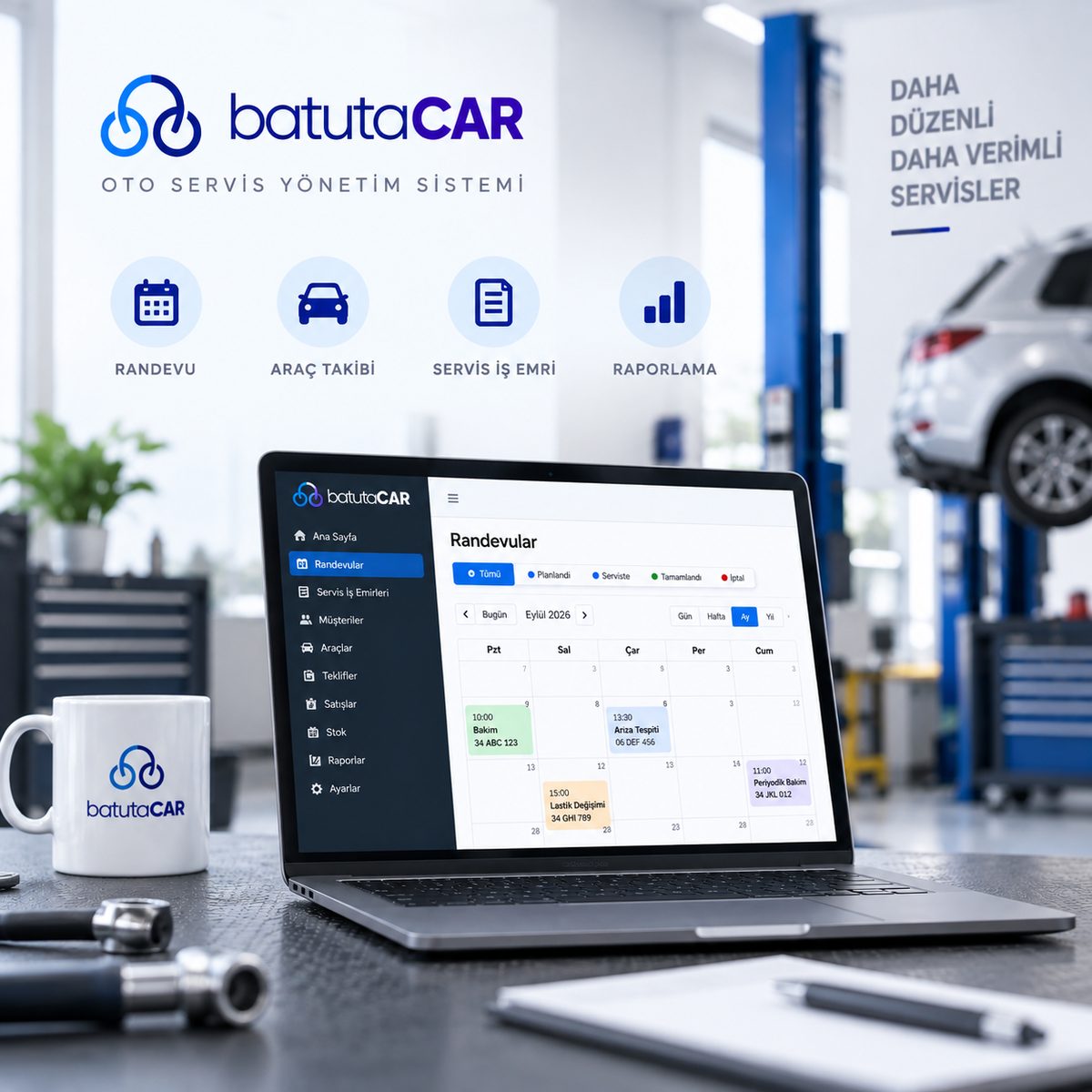 BatutaCar oto servis programı ekranı — iş emri, randevu ve servis takibi